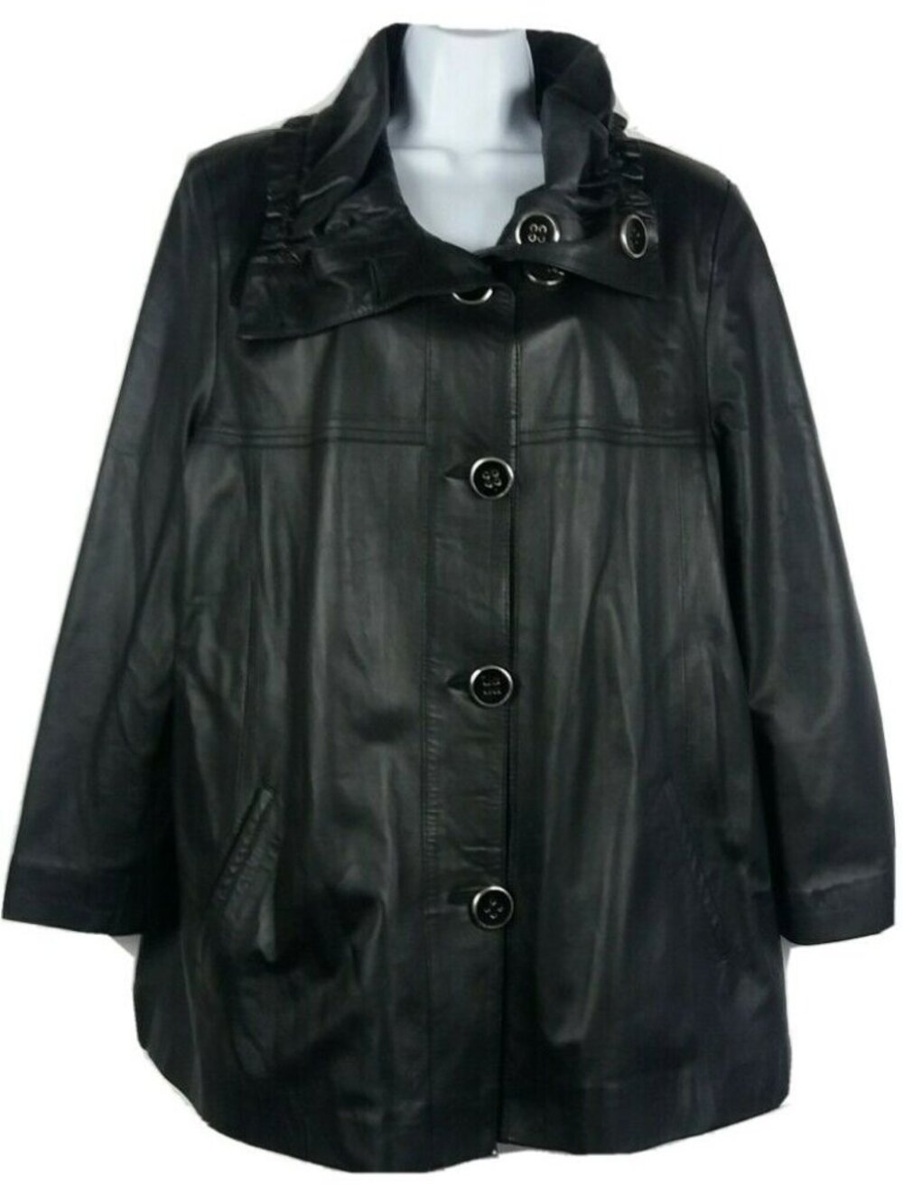 Nb Nappa Leather Jacket Coat Plus 3X Black Soft Luxury Feel High Collar Gathered